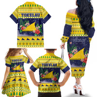 Tokelau Christmas Family Matching Off The Shoulder Long Sleeve Dress and Hawaiian Shirt Tokelauan Badge Manuia Te Kilihimahi