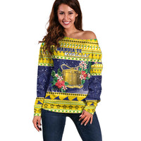 Tokelau Christmas Off Shoulder Sweater Tokelauan Badge Manuia Te Kilihimahi