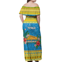 Tuvalu Christmas Off Shoulder Maxi Dress Coat Of Arms Manuia Te Kilisimasi