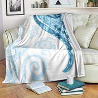 Blue Polynesian Tribal Turtle Floral Pattern Blanket