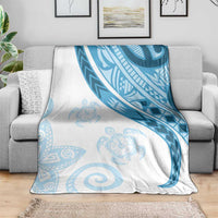 Blue Polynesian Tribal Turtle Floral Pattern Blanket