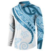 Blue Polynesian Tribal Turtle Floral Pattern Button Sweatshirt