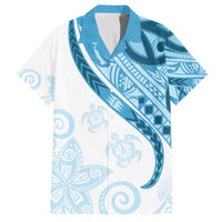 Blue Polynesian Tribal Turtle Floral Pattern Family Matching Tank Maxi Dress and Hawaiian Shirt