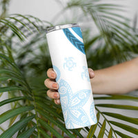 Blue Polynesian Tribal Turtle Floral Pattern Skinny Tumbler