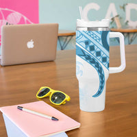 Blue Polynesian Tribal Turtle Floral Pattern Tumbler With Handle