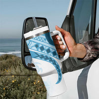 Blue Polynesian Tribal Turtle Floral Pattern Tumbler With Handle