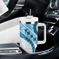 Blue Polynesian Tribal Turtle Floral Pattern Tumbler With Handle