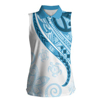 Blue Polynesian Tribal Turtle Floral Pattern Women Sleeveless Polo Shirt LT05 Female Blue - Polynesian Pride