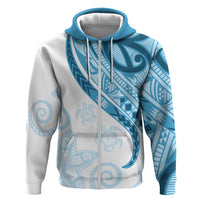 Blue Polynesian Tribal Turtle Floral Pattern Zip Hoodie