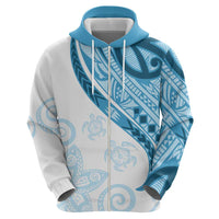 Blue Polynesian Tribal Turtle Floral Pattern Zip Hoodie