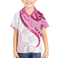 Rose Pink Polynesian Tribal Turtle Floral Pattern Kid Hawaiian Shirt