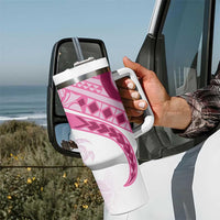 Rose Pink Polynesian Tribal Turtle Floral Pattern Tumbler With Handle