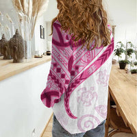 Rose Pink Polynesian Tribal Turtle Floral Pattern Women Casual Shirt