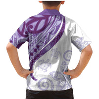 Purple Polynesian Tribal Turtle Floral Pattern Family Matching Mermaid Dress and Hawaiian Shirt