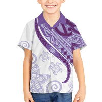Purple Polynesian Tribal Turtle Floral Pattern Family Matching Tank Maxi Dress and Hawaiian Shirt