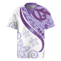 Purple Polynesian Tribal Turtle Floral Pattern Rugby Jersey