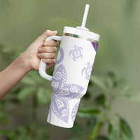 Purple Polynesian Tribal Turtle Floral Pattern Tumbler With Handle