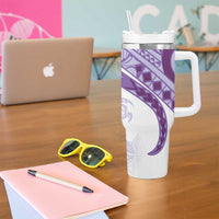 Purple Polynesian Tribal Turtle Floral Pattern Tumbler With Handle