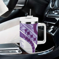 Purple Polynesian Tribal Turtle Floral Pattern Tumbler With Handle
