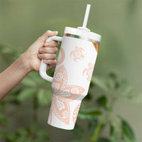 Orange Polynesian Tribal Turtle Floral Pattern Tumbler With Handle
