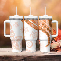 Orange Polynesian Tribal Turtle Floral Pattern Tumbler With Handle