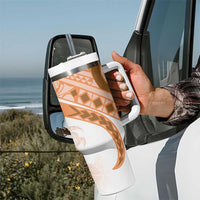 Orange Polynesian Tribal Turtle Floral Pattern Tumbler With Handle