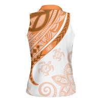 Orange Polynesian Tribal Turtle Floral Pattern Women Sleeveless Polo Shirt LT05 - Polynesian Pride