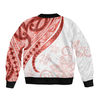 Coral Red Polynesian Tribal Turtle Floral Pattern Bomber Jacket