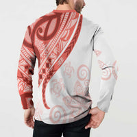 Coral Red Polynesian Tribal Turtle Floral Pattern Button Sweatshirt