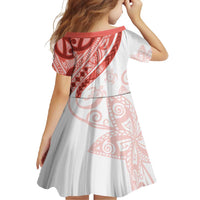 Coral Red Polynesian Tribal Turtle Floral Pattern Family Matching Mermaid Dress and Hawaiian Shirt
