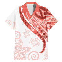Coral Red Polynesian Tribal Turtle Floral Pattern Family Matching Mermaid Dress and Hawaiian Shirt