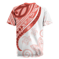Coral Red Polynesian Tribal Turtle Floral Pattern Rugby Jersey
