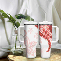Coral Red Polynesian Tribal Turtle Floral Pattern Tumbler With Handle