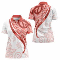 Coral Red Polynesian Tribal Turtle Floral Pattern Women Polo Shirt