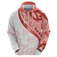 Coral Red Polynesian Tribal Turtle Floral Pattern Zip Hoodie