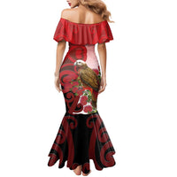 New Zealand Parrot Kaka Family Matching Mermaid Dress and Hawaiian Shirt Maori Koru With Pohutukawa Flowers - Polynesian Pride
