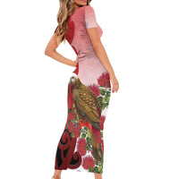 New Zealand Parrot Kaka Family Matching Short Sleeve Bodycon Dress and Hawaiian Shirt Maori Koru With Pohutukawa Flowers - Polynesian Pride