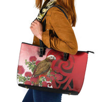 New Zealand Parrot Kaka Leather Tote Bag Maori Koru With Pohutukawa Flowers - Polynesian Pride