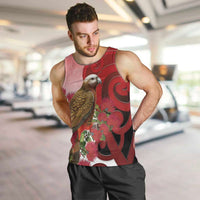 New Zealand Parrot Kaka Men Tank Top Maori Koru With Pohutukawa Flowers - Polynesian Pride