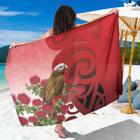 New Zealand Parrot Kaka Sarong Maori Koru With Pohutukawa Flowers LT05 One Size 44 x 66 inches Red - Polynesian Pride