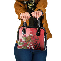 New Zealand Parrot Kaka Shoulder Handbag Maori Koru With Pohutukawa Flowers LT05 One Size Red - Polynesian Pride