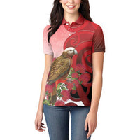 New Zealand Parrot Kaka Women Polo Shirt Maori Koru With Pohutukawa Flowers - Polynesian Pride