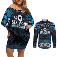 Micronesia FSM 691 Couples Matching Off Shoulder Short Dress and Long Sleeve Button Shirt Respect Culture