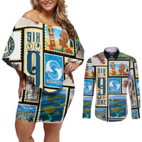 FSM Micronesia Culture Couples Matching Off Shoulder Short Dress and Long Sleeve Button Shirt LT05 Colorful - Polynesian Pride