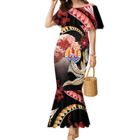Personalised French Polynesia Victory Day Mermaid Dress Polynesian Pattern Plumeria LT05 Women Black - Polynesian Pride