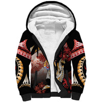 Personalised French Polynesia Victory Day Sherpa Hoodie Polynesian Pattern Plumeria LT05 Unisex Black - Polynesian Pride