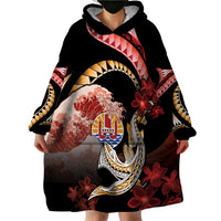 Personalised French Polynesia Victory Day Wearable Blanket Hoodie Polynesian Pattern Plumeria