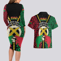 Vanuatu 46th Independence Day Couples Matching Long Sleeve Bodycon Dress and Hawaiian Shirt Long God Yumi Stanap Wild Boar LT05 - Polynesian Pride