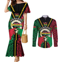 Vanuatu 45th Independence Day Couples Matching Mermaid Dress and Long Sleeve Button Shirt Long God Yumi Stanap Wild Boar LT05
