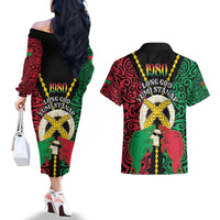 Vanuatu 46th Independence Day Couples Matching Off The Shoulder Long Sleeve Dress and Hawaiian Shirt Long God Yumi Stanap Wild Boar LT05 - Polynesian Pride